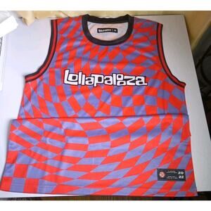 Lollapalooza 2022 Happy Club Red Purple Basketball Jersey Tee Shirt- Medium